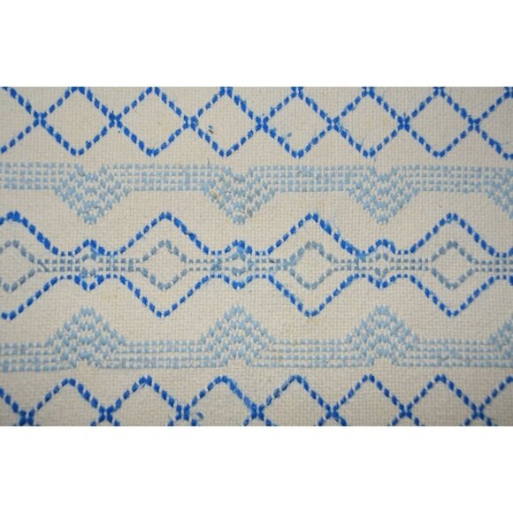 Vintage White & Blue Woven 45" X 32" Lap Throw Blanket Fringe Trim - Picture 5 of 5